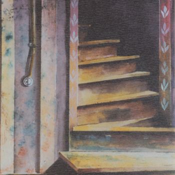 Schilderij getiteld "L'escalier de ma gr…" door François Renault, Origineel Kunstwerk, Aquarel