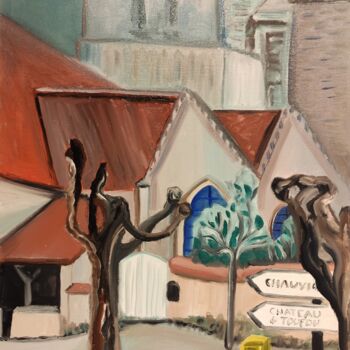 Картина под названием "Place de l'église" - François Van Hemelryck, Подлинное произведение искусства, Масло Установлен на Де…