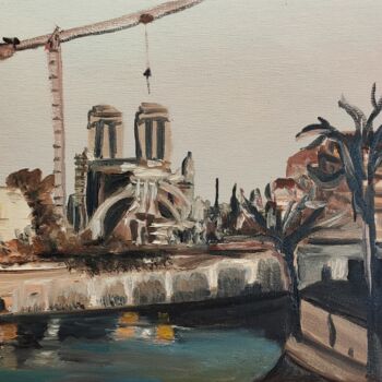Картина под названием "Chantier Notre Dame" - François Van Hemelryck, Подлинное произведение искусства, Масло