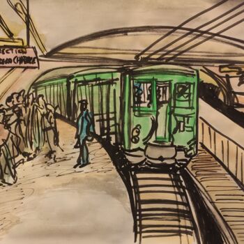 Картина под названием "Metro" - François Van Hemelryck, Подлинное произведение искусства, Акварель