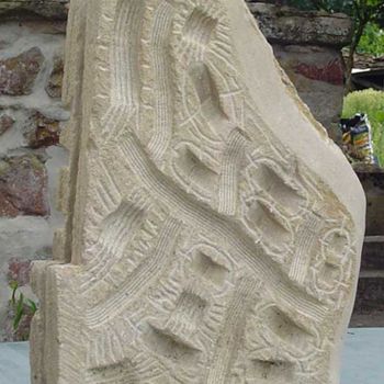 Sculpture intitulée "Tête tribale recto" par François Thomas, Œuvre d'art originale, Pierre