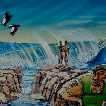 Pintura intitulada "surf en Afrique du…" por François Carage, Obras de arte originais, Acrílico