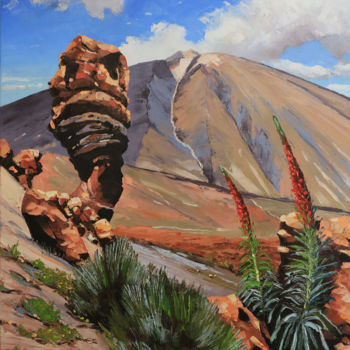 Painting titled "Los Roques, Tenerife" by François Collin, Original Artwork, Oil Mounted on Wood Stretcher frame