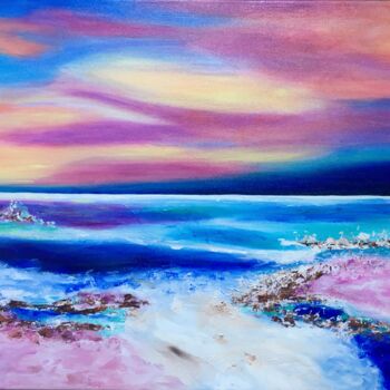 Painting titled "Sun Set" by Françoise Augustine, Original Artwork, Acrylic Mounted on Wood Stretcher frame