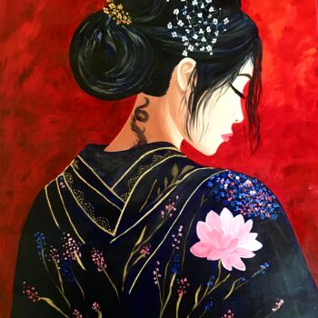 Painting titled "KANASHIMI" by Françoise Augustine, Original Artwork, Acrylic Mounted on Wood Stretcher frame