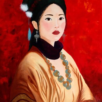 Painting titled "TSERING" by Françoise Augustine, Original Artwork, Acrylic Mounted on Wood Stretcher frame