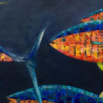 Painting titled "School of yellowfin…" by Françoise Dagorn, Original Artwork, Acrylic