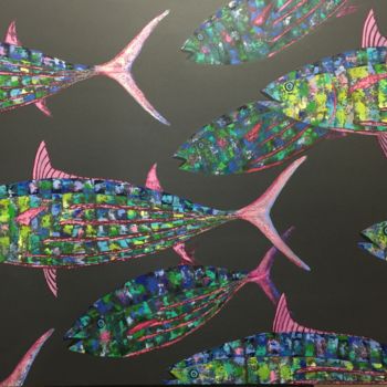 Painting titled "School of skipjack" by Françoise Dagorn, Original Artwork, Acrylic