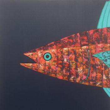 Malarstwo zatytułowany „Longtail tuna tript…” autorstwa Françoise Dagorn, Oryginalna praca, Akryl