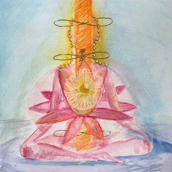 Peinture intitulée "Coeur de Lotus (étu…" par Francoise Delpérée, Œuvre d'art originale, Aquarelle