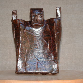 Sculptuur getiteld "L'homme en colère" door Francoise Favre, Origineel Kunstwerk, Keramiek