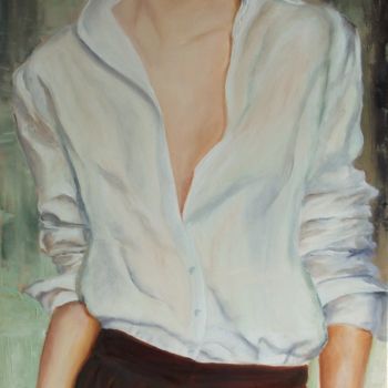 Malerei mit dem Titel "Le chemisier blanc" von Françoise Folley, Original-Kunstwerk, Öl