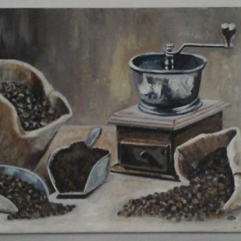Peinture intitulée "Café d'autrefois.jpg" par Françoise Fucina, Œuvre d'art originale, Huile