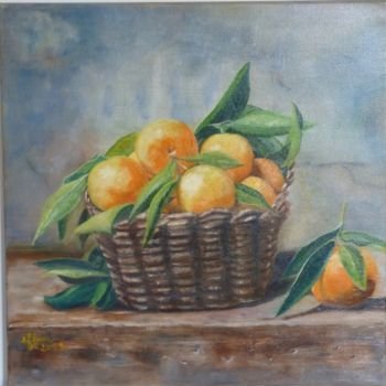 Painting titled "Panier de mandarine…" by Françoise Fucina, Original Artwork, Oil