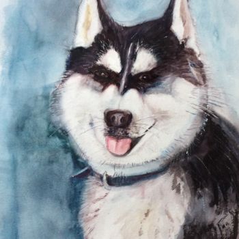 Pintura intitulada "Amarok ou l'esprit…" por Françoise Gy Bollore, Obras de arte originais, Aquarela