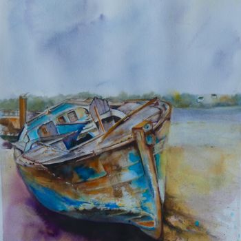 Painting titled "Fin du voyage" by Françoise Gy Bollore, Original Artwork, Watercolor