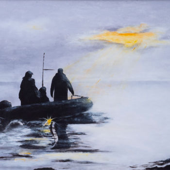 Painting titled "Retour de pêcheurs" by Françoise Husson, Original Artwork, Acrylic