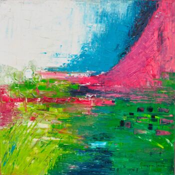 제목이 "La vague rose"인 미술작품 Francoise Laine로, 원작, 기름 나무 들것 프레임에 장착됨