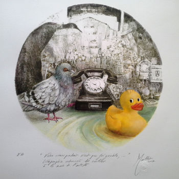 Druckgrafik mit dem Titel "Votre correspondant…" von Françoise Maillet, Original-Kunstwerk, Lithographie