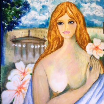 Pittura intitolato ""Femme au kiosque e…" da Françoise Marchetti, Opera d'arte originale, Pastello