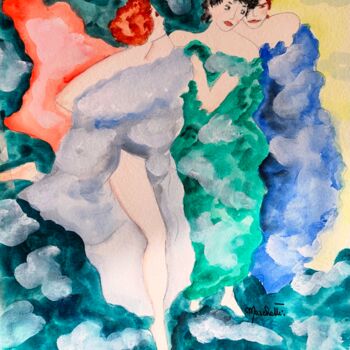 Peinture intitulée ""Femmes après le ba…" par Françoise Marchetti, Œuvre d'art originale, Aquarelle