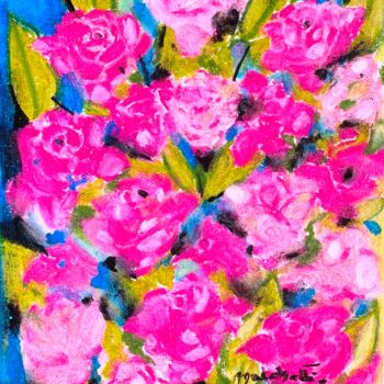 Pittura intitolato ""Parterre de roses"" da Françoise Marchetti, Opera d'arte originale, Pastello