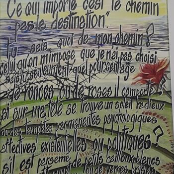 Картина под названием "Le chemin." - Françoise Niel Aubin, Подлинное произведение искусства, Акварель