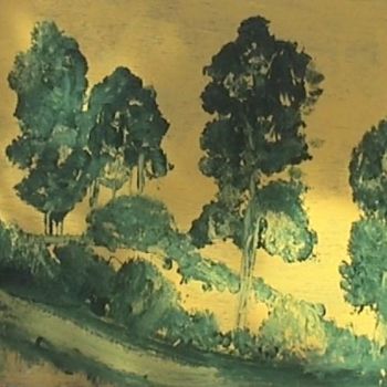Peinture intitulée "Arbre Vert et Or" par Françoise Rischmann, Œuvre d'art originale