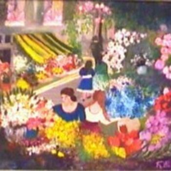 Peinture intitulée "Marché au fleurs" par Françoise Rischmann, Œuvre d'art originale