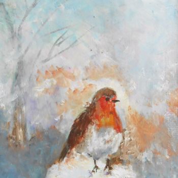 绘画 标题为“rouge gorge en hiver” 由Francoise Rochat-Colinet, 原创艺术品, 油