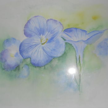 Картина под названием "fleurs de lin" - Francoise Rochat-Colinet, Подлинное произведение искусства, Акварель