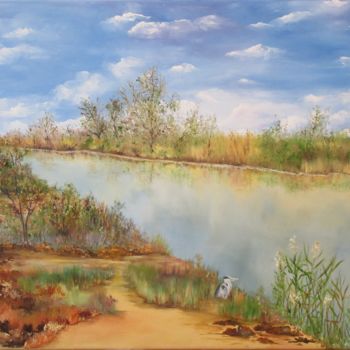 Painting titled "Canal en Petite Cam…" by Françoise Rutillet, Original Artwork, Oil Mounted on Wood Stretcher frame