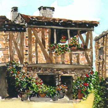 Peinture intitulée "Maison à Puycelsi" par Françoise Bessières, Œuvre d'art originale