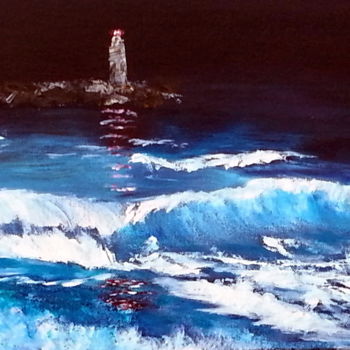Painting titled "phare-de-nuit-tama" by Francoise Bontemps, Original Artwork, Acrylic