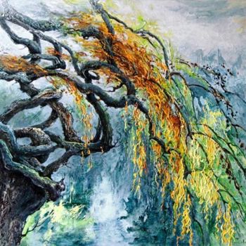 Pintura titulada "Cascade sylvestre" por Françoise Hannequin, Obra de arte original