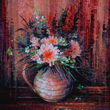 Pintura intitulada "Bouquet rouge" por Françoise Hannequin, Obras de arte originais