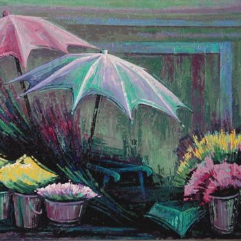 Peinture intitulée "Le marché aux fleurs" par Françoise Hannequin, Œuvre d'art originale