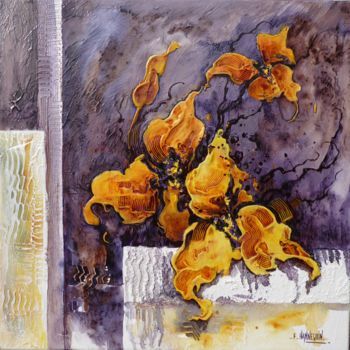 Pintura titulada "iris-jaunes-50-x-50…" por Françoise Hannequin, Obra de arte original, Oleo