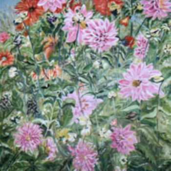 Peinture intitulée "Les dahlias" par Françoise-Elisabeth Lallemand, Œuvre d'art originale, Huile