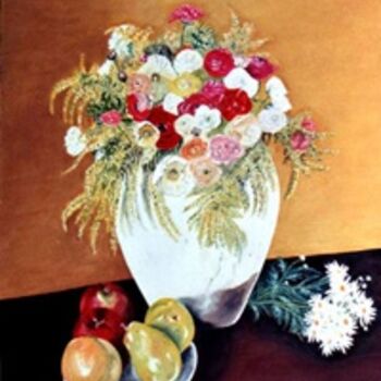 Peinture intitulée "Nature morte  .Vase…" par Françoise-Elisabeth Lallemand, Œuvre d'art originale, Huile