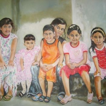 Painting titled "Enfants de Yuzyil M…" by Françoise-Elisabeth Lallemand, Original Artwork, Oil