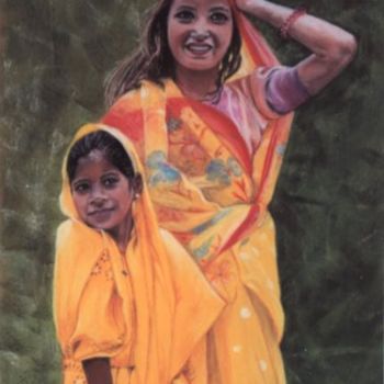 Painting titled "Saris du Rajasthan" by Françoise Mahe, Original Artwork