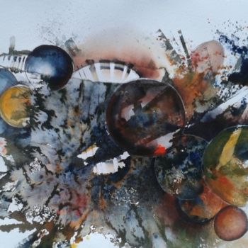 Malerei mit dem Titel "Chaos" von Françoise Pillou, Original-Kunstwerk, Aquarell