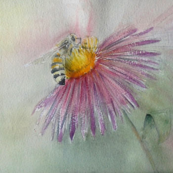 Pittura intitolato "abeille pochade 1" da Françoise Pillou, Opera d'arte originale, Acquarello