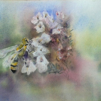 Painting titled "abeille-poch-3.jpg" by Françoise Pillou, Original Artwork, Watercolor
