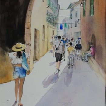 Painting titled "chaleur d'été" by Françoise Pillou, Original Artwork, Watercolor