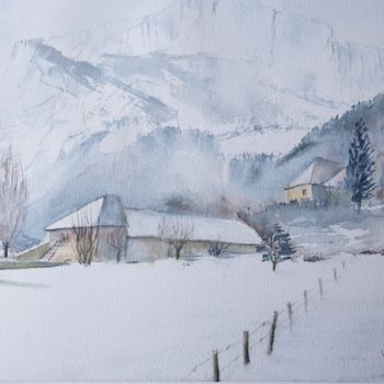 Peinture intitulée "silence de neige da…" par Françoise Pillou, Œuvre d'art originale, Aquarelle