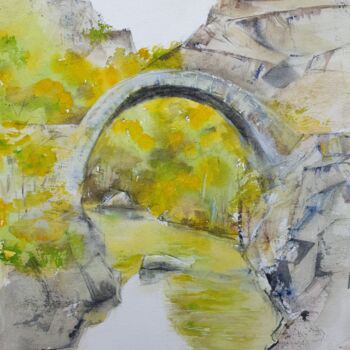 Painting titled "Sous le pont" by Françoise Pillou, Original Artwork, Watercolor