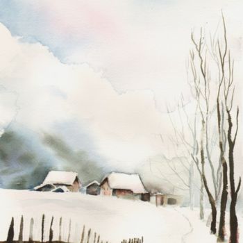 Peinture intitulée "les Bossons en hiver" par Françoise Pillou, Œuvre d'art originale, Aquarelle