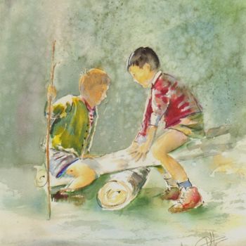 Painting titled "connivences" by Françoise Pillou, Original Artwork, Watercolor